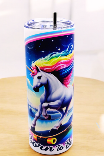 20 oz Unicorn "Born to be Wild" Tumbler with Leak-proof slide lids and metal straw