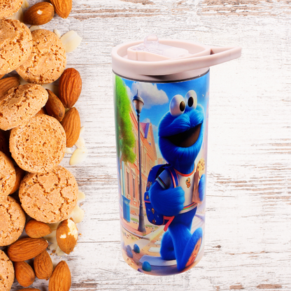 Cookie monster 15 oz kids tumbler with handle lid and splash-proof lid