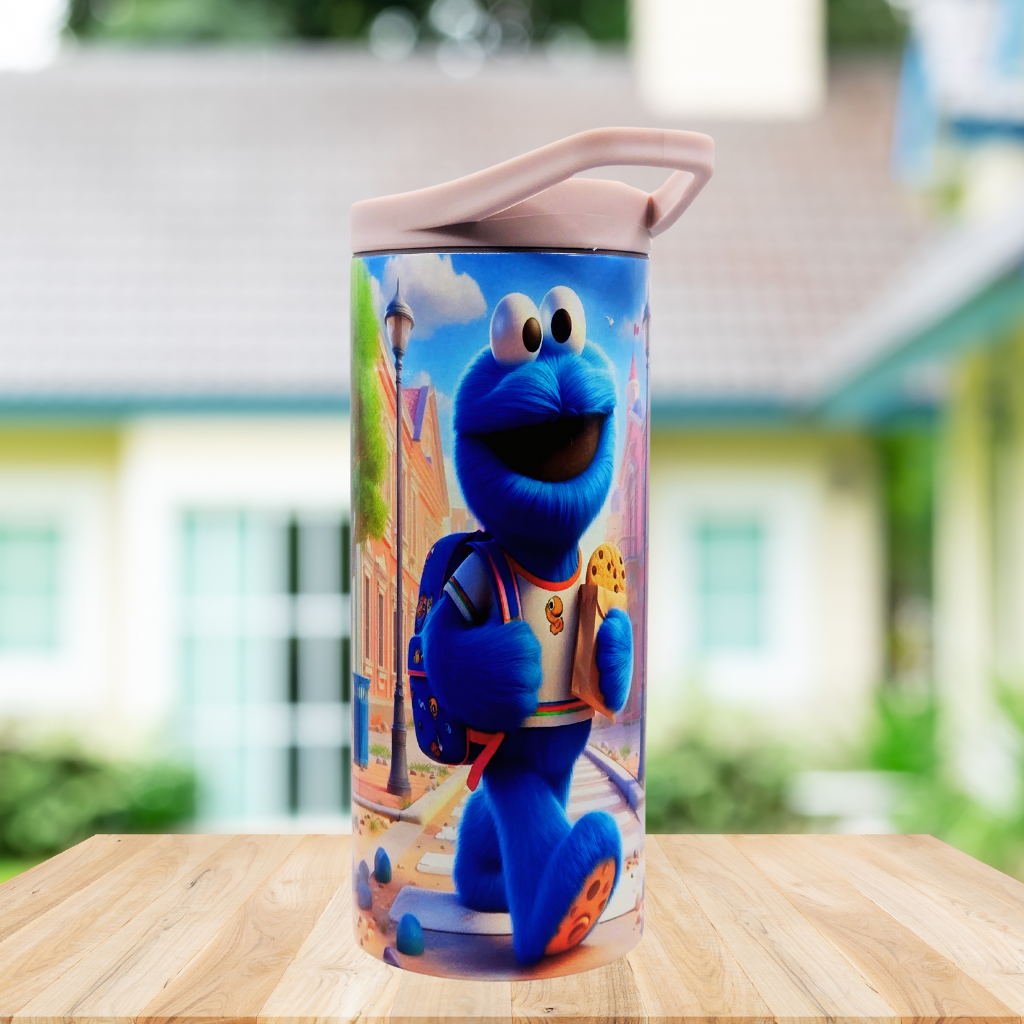 Cookie monster 15 oz kids tumbler with handle lid and splash-proof lid