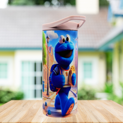 Cookie monster 15 oz kids tumbler with handle lid and splash-proof lid