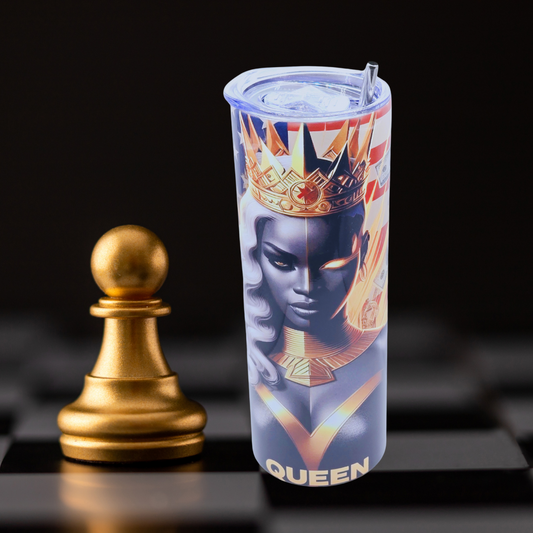 20 oz tumbler with leak-proof slide lid and metal straw "Queen Edition" Black & Gold, U.S Flag