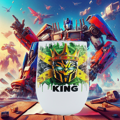 King Optimus Prime 12 0z Wine Tumbler with Jamaican Flag background ' Stainless Steel Cup with Lid, Metal Straw, & Brush