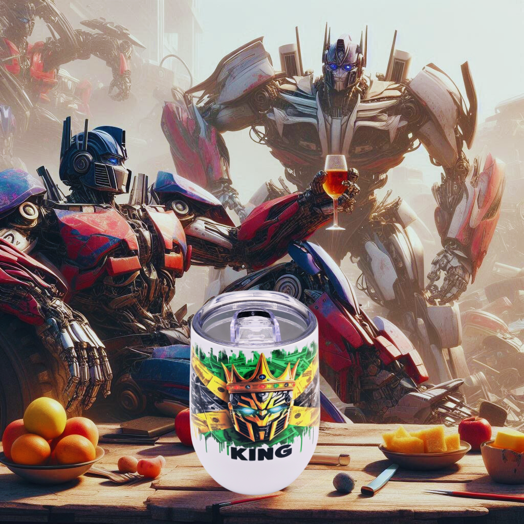 King Optimus Prime 12 0z Wine Tumbler with Jamaican Flag background ' Stainless Steel Cup with Lid, Metal Straw, & Brush