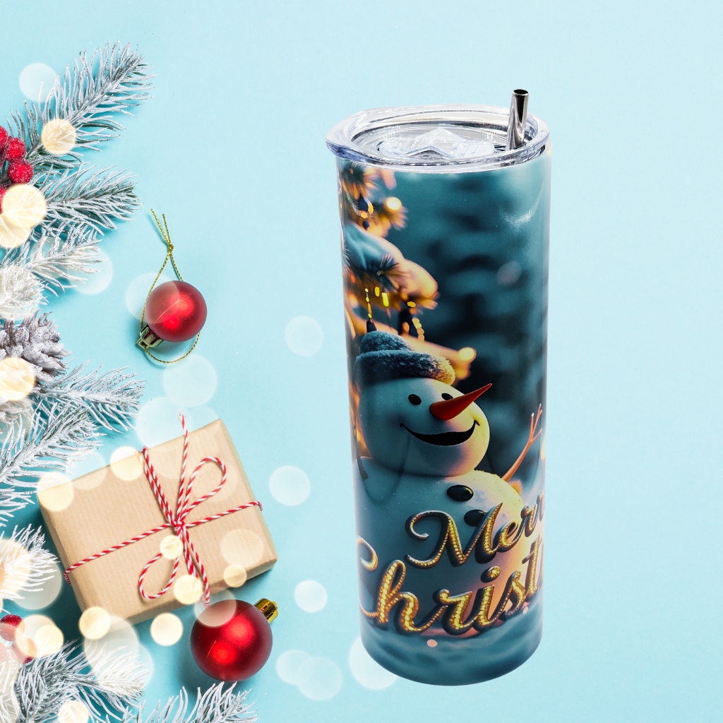 "Snowman Merry Christmas2" 20 oz Tumbler with Leak-proof slide lid and metal straw