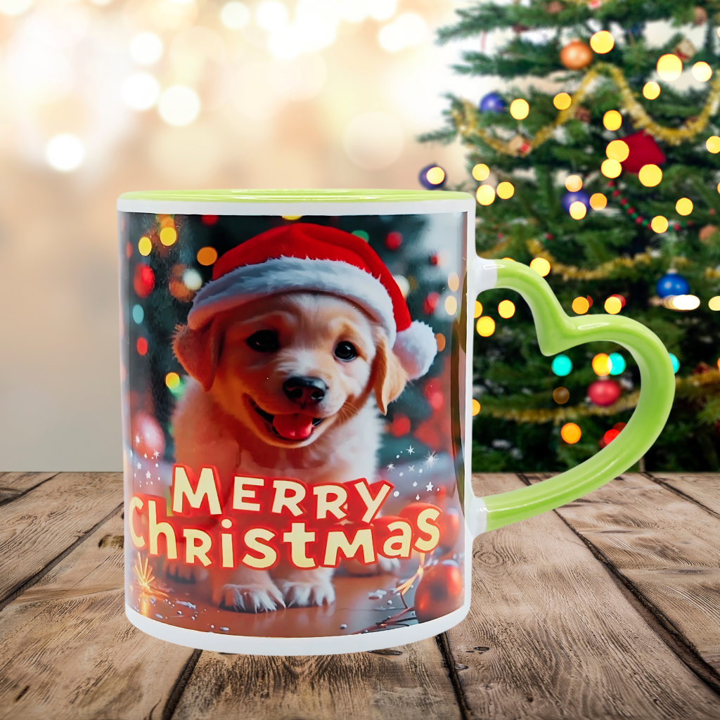 "Puppy Merry Christmas" 11 oz Coffee Mug with red love handle