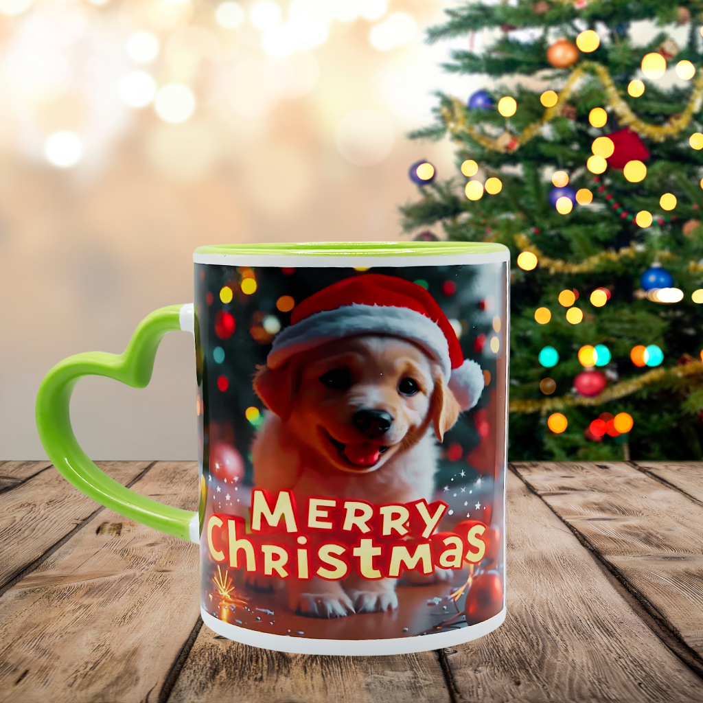 "Puppy Merry Christmas" 11 oz Coffee Mug with red love handle