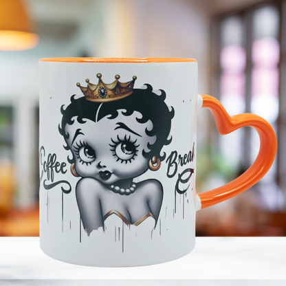 Betty Ceramic "Coffee Break" 11 oz Coffee Mug with orange love handle