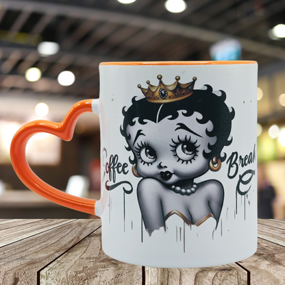 Betty Ceramic "Coffee Break" 11 oz Coffee Mug with orange love handle