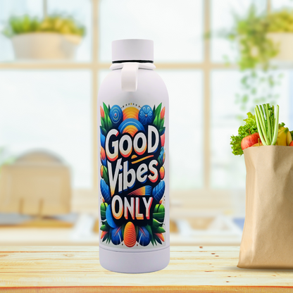 17 oz water bottle with vibrant uplifting quote "Good Vibes Only."