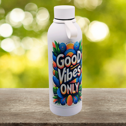 17 oz water bottle with vibrant uplifting quote "Good Vibes Only."