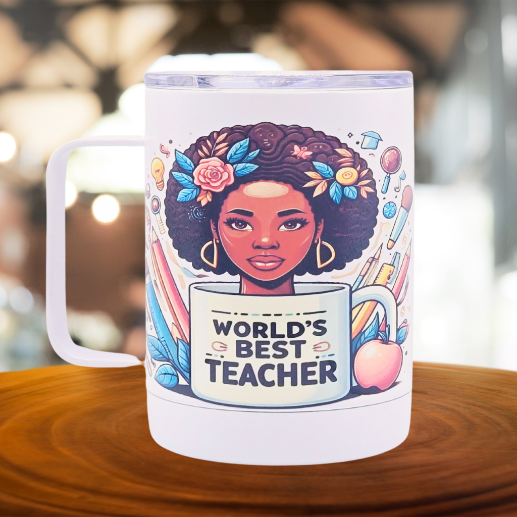 World's best teacher 12 oz coffee mug with free coaster