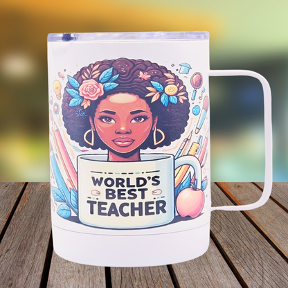 World's best teacher 12 oz coffee mug with free coaster