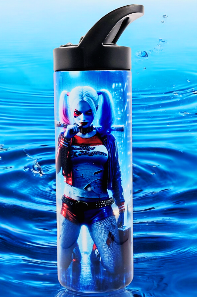 Harley Quinn 20 oz tumbler/ water bottle with sippy up lid and straw