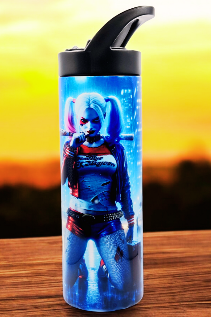 Harley Quinn 20 oz tumbler/ water bottle with sippy up lid and straw