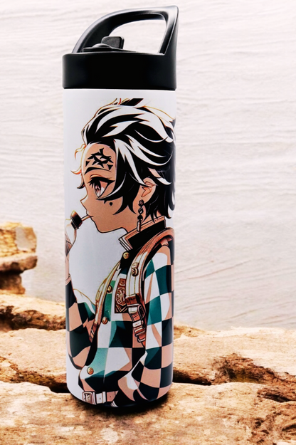 Tanjiro Kamado from Demon Slayer 20 oz tumbler/water bottle stainless steel with sippy up lid and straw.