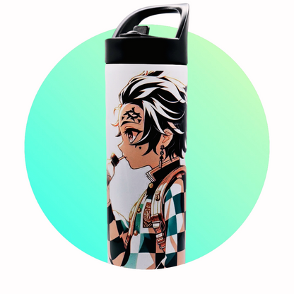 Tanjiro Kamado from Demon Slayer 20 oz tumbler/water bottle stainless steel with sippy up lid and straw.