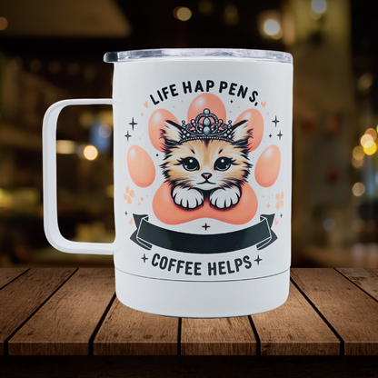 Life happens. coffee helps 12 oz coffee mug with free coaster