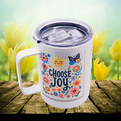 Choose Joy 12 oz coffee mug with free coaster