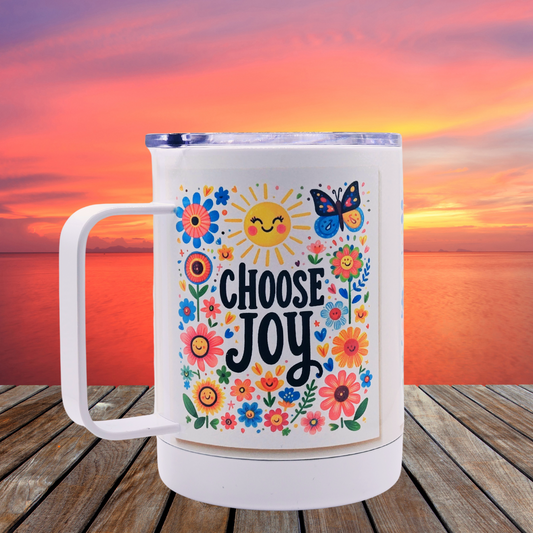 Choose Joy 12 oz coffee mug with free coaster