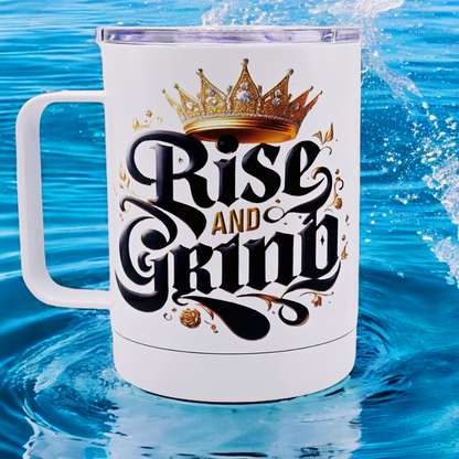 "Rise and Grind" 12 oz coffee mug with free coaster