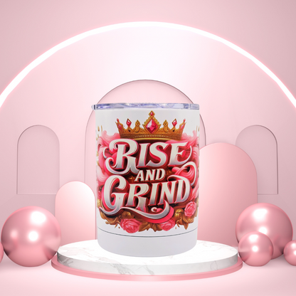 His & Hers "Rise and Grind" 12 oz coffee mug pair set with free coaster