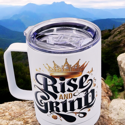 "Rise and Grind" 12 oz coffee mug with free coaster