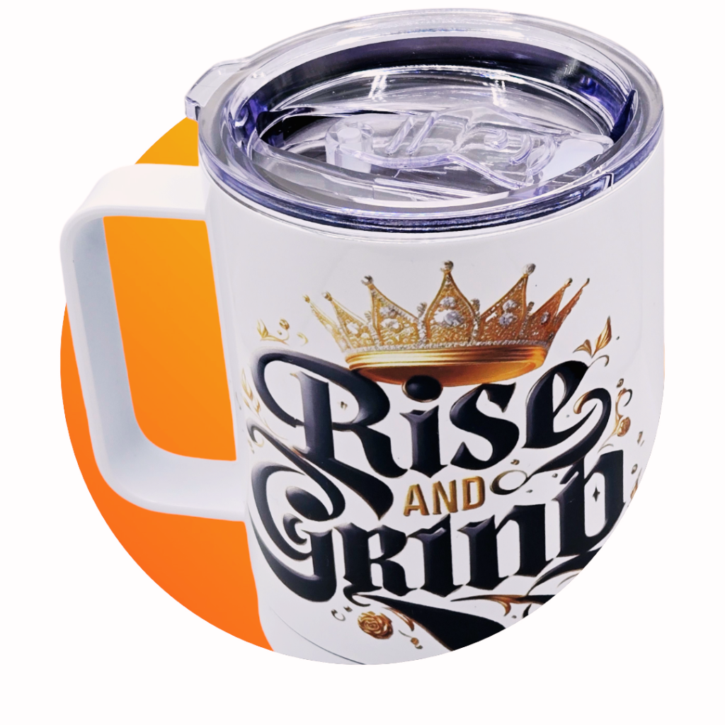 "Rise and Grind" 12 oz coffee mug with free coaster