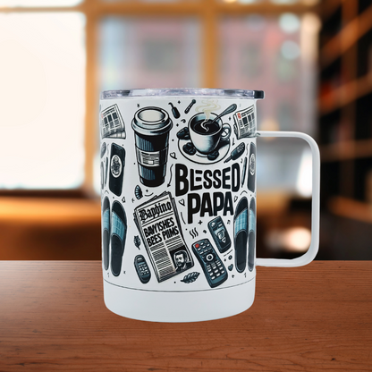 Blessed Papa 12 oz coffee mug with free coaster