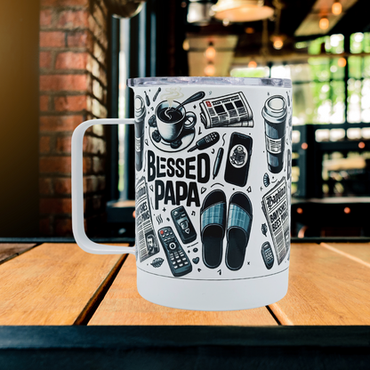 Blessed Papa 12 oz coffee mug with free coaster