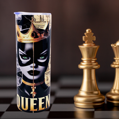 20 oz tumbler with leak-proof slide lid and metal straw "Queen Edition" Black & Gold