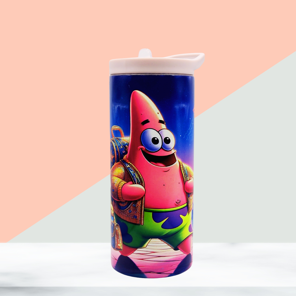 Spongebob & Patrick 15 oz kids tumbler with splash proof lid, handle lid and straw.