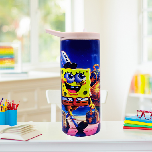 Spongebob & Patrick 15 oz kids tumbler with splash proof lid, handle lid and straw.