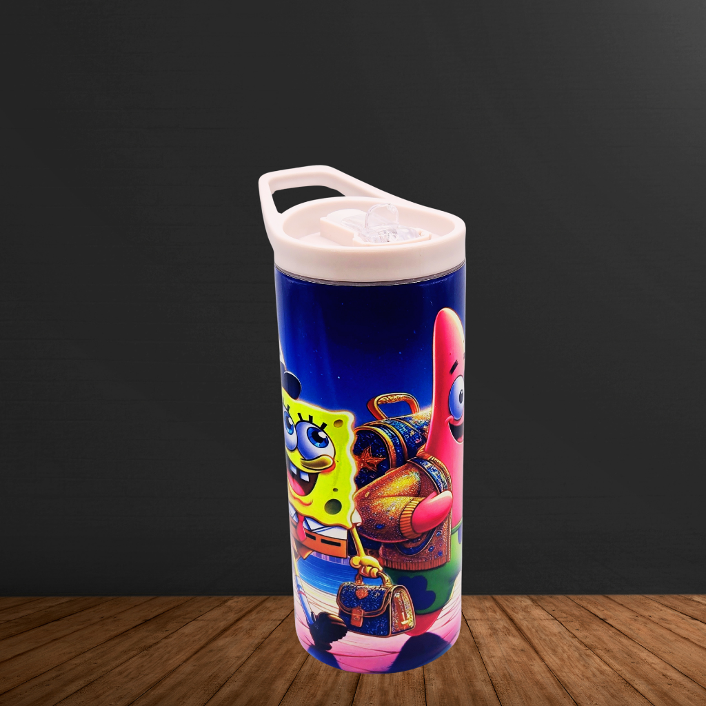 Spongebob & Patrick 15 oz kids tumbler with splash proof lid, handle lid and straw.