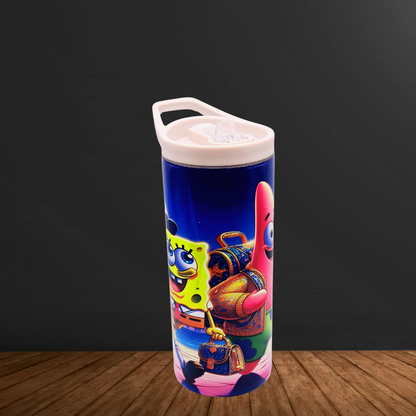 Spongebob & Patrick 15 oz kids tumbler with splash proof lid, handle lid and straw.