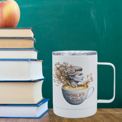 "World's Best Teacher" 12 oz coffee mug with free coaster