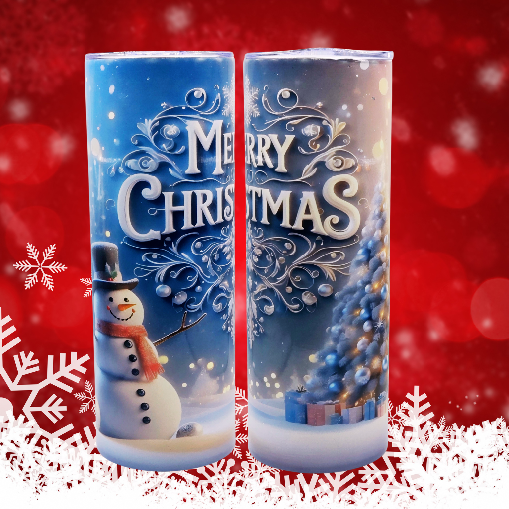 "Snowman Merry Christmas" 20 oz Tumbler with Leak-proof slide lid and metal straw