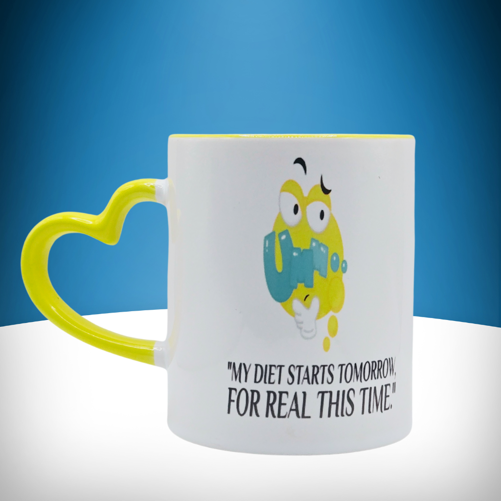 50% OFF 11 oz Coffee Mug with yellow love handle