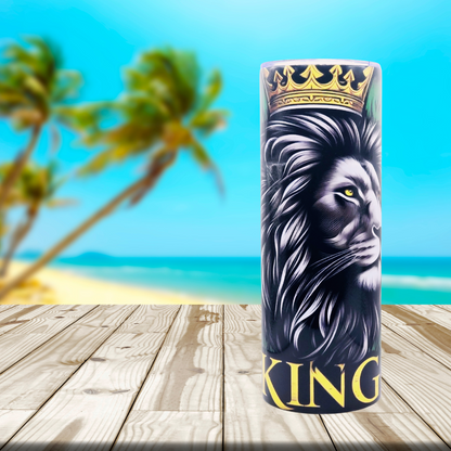 20 oz tumbler with stunning design "KING" with slide lid and metal straw.