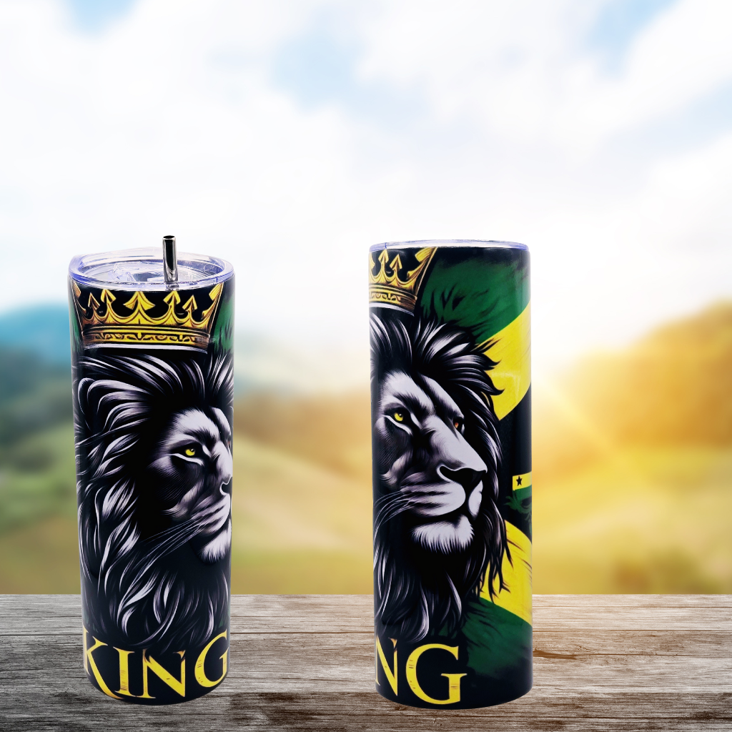 20 oz tumbler with stunning design "KING" with slide lid and metal straw.