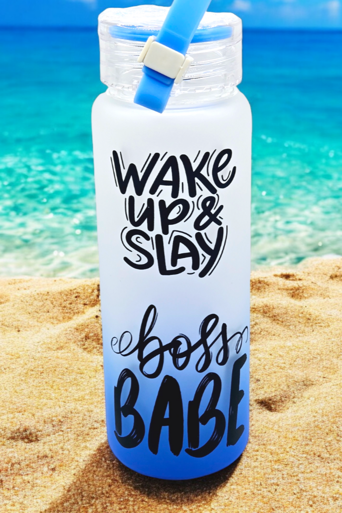 "Wake up and Slay" Combo pack /16oz Glass water bottle, glasses and 1 pair of eye lashes