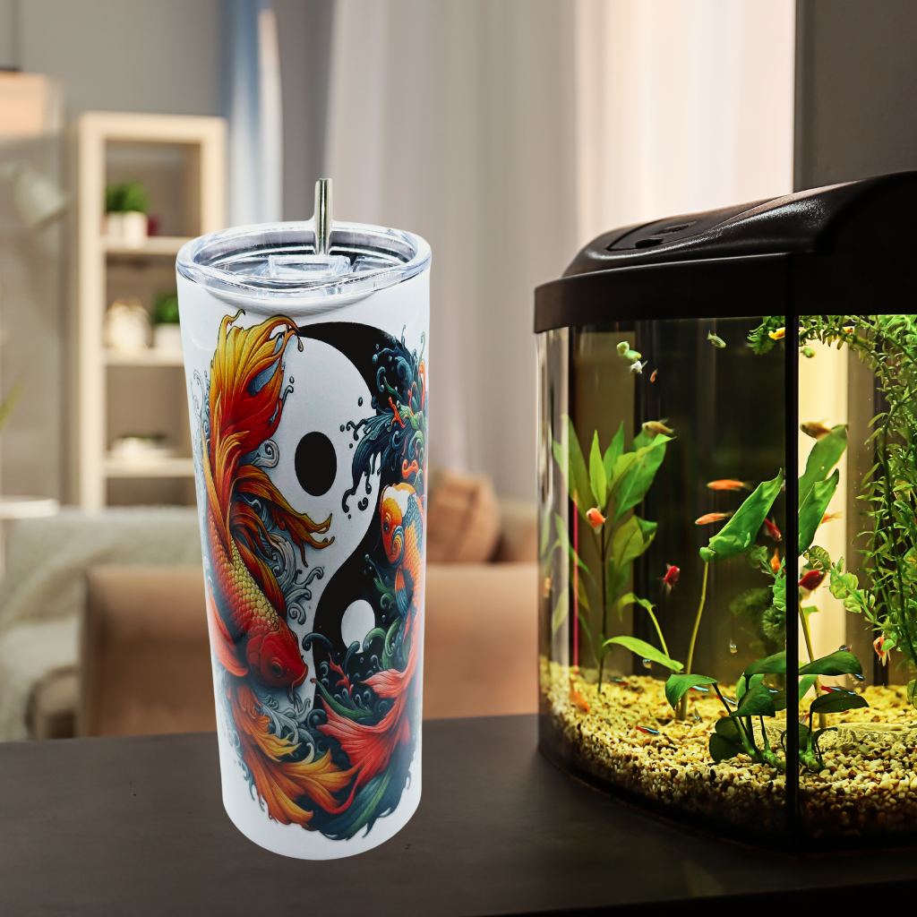 20 oz tumbler with leak-proof slide lid and metal straw "Yin and Yang"