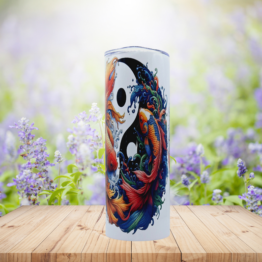 20 oz tumbler with leak-proof slide lid and metal straw "Yin and Yang"