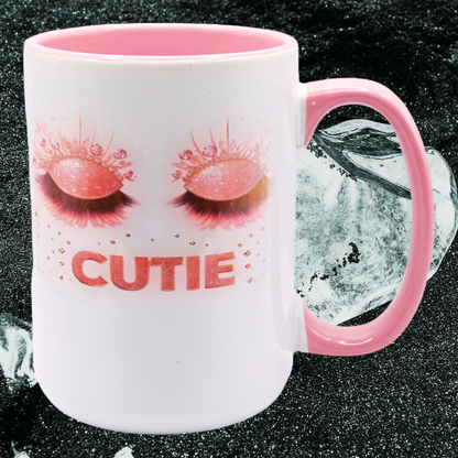 'Cutie' 15 oz ceramic coffee mug with free coaster