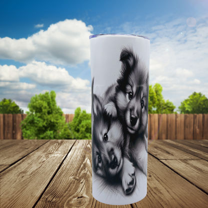 20 oz tumbler with leak-proof slide lid and metal straw "Puppy Love"