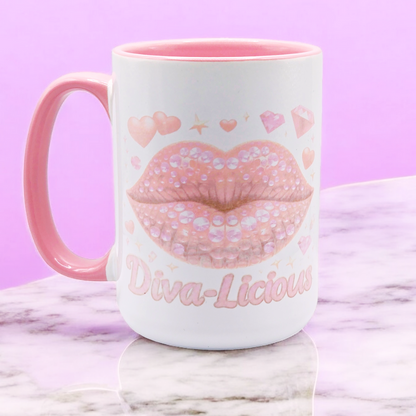 'Diva-licious' 15 oz ceramic coffee mug with free coaster