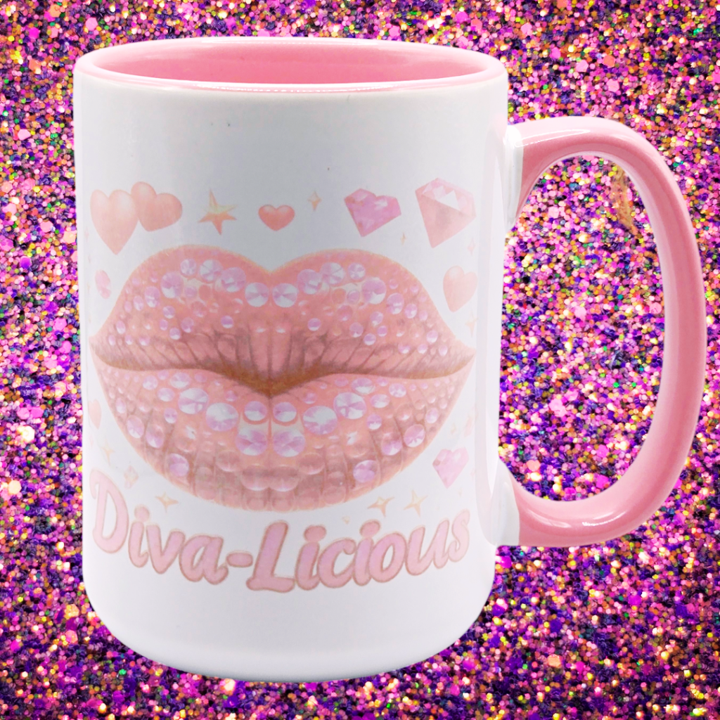 'Diva-licious' 15 oz ceramic coffee mug with free coaster