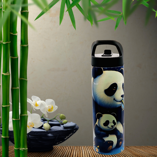 20 oz tumbler/water bottle stainless steel with sippy up lid and straw. "mama's love" panda