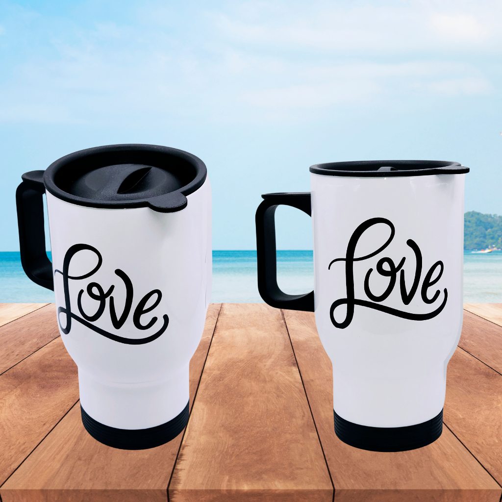 "Love" 17 oz coffee travel mug tumbler with free coaster