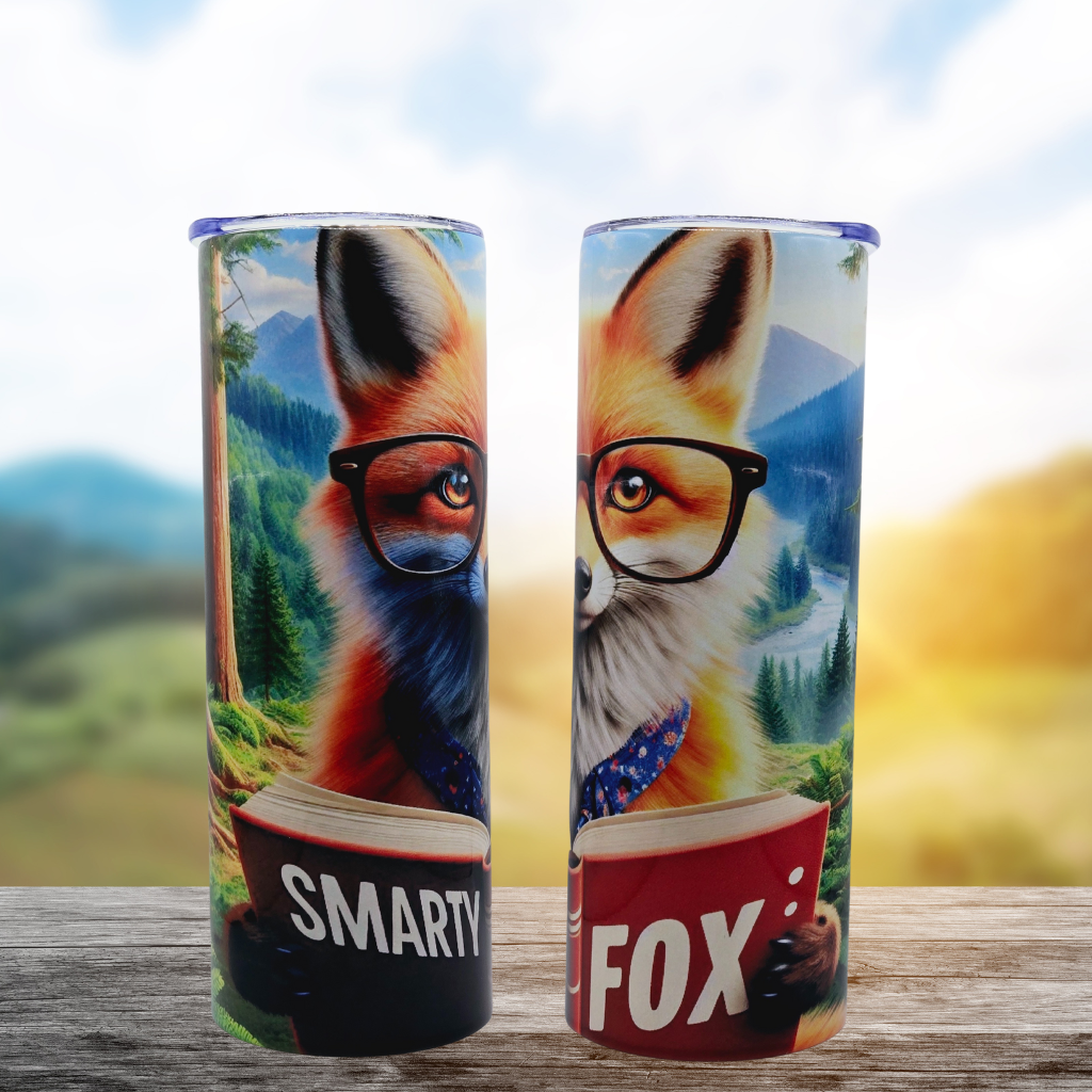 20 oz Fox "Smarty Pants" Tumbler with Leak-proof slide lids and metal straw