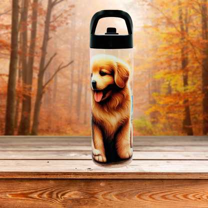 20 oz tumbler/water bottle stainless steel with sippy up lid and straw. "mama's love" puppy B